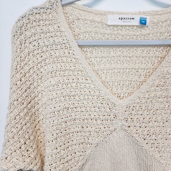 Sparrow Sweater Size M V-Neck Dolman Sleeve Open Knit Cream Beach Anthropologie - Picture 7 of 14